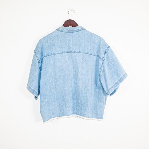 Rosetta Getty $730 Cropped Denim Shirt Mid Blue Wide Boxy fit - Picture 9 of 9